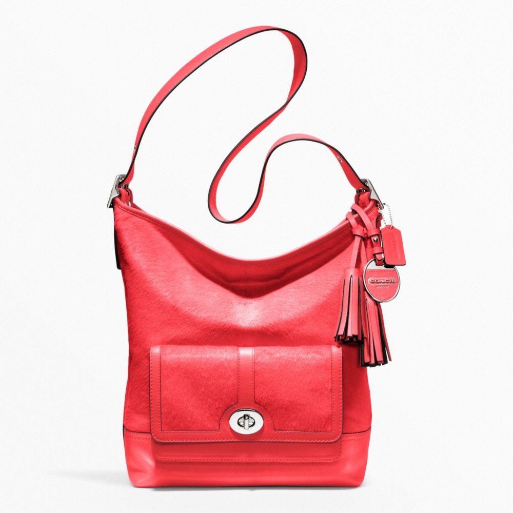 COACH HAIRCALF POCKET LARGE DUFFLE - SILVER/BRIGHT CORAL - F21158