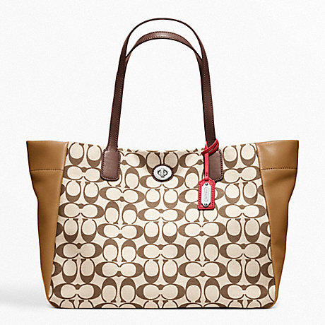 COACH LEGACY WEEKEND PRINTED SIGNATURE EAST-WEST TURNLOCK TOTE - SILVER/KHAKI/VIOLET - f21236