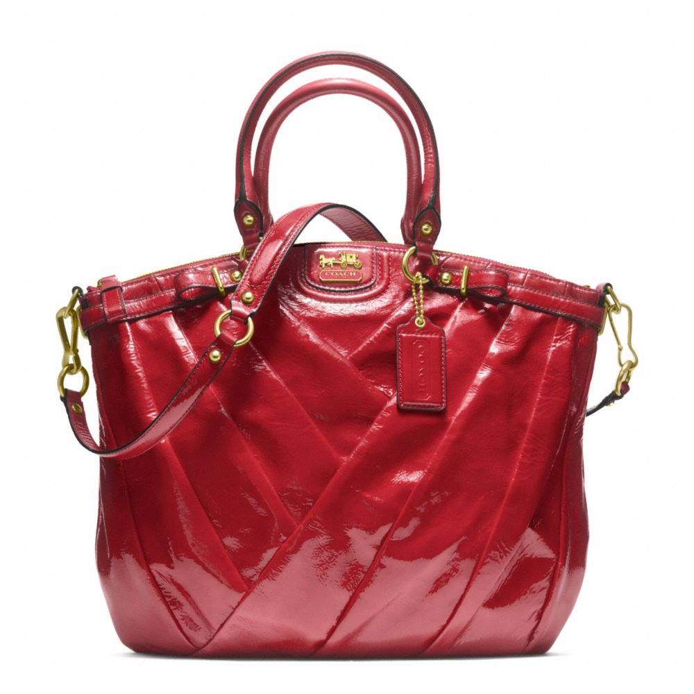 COACH MADISON DIAGONAL PATENT LINDSEY NORTH/SOUTH SATCHEL - BRASS/RUBY - F21299