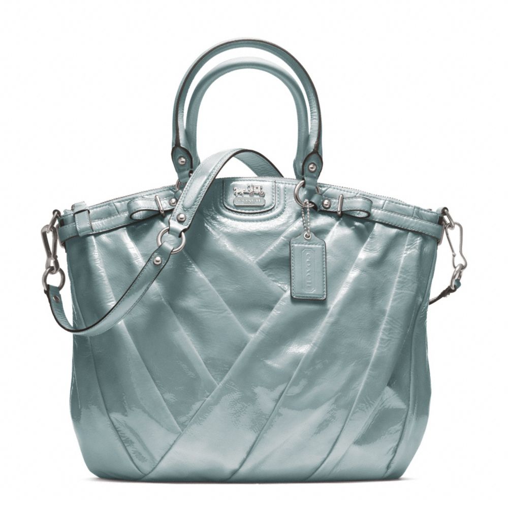 MADISON DIAGONAL PATENT LINDSEY NORTH/SOUTH SATCHEL - COACH f21299 - SILVER/GREY