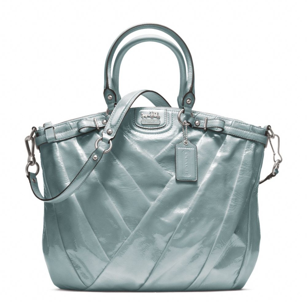 COACH MADISON DIAGONAL PATENT LINDSEY NORTH/SOUTH SATCHEL - SILVER/GREY - F21299