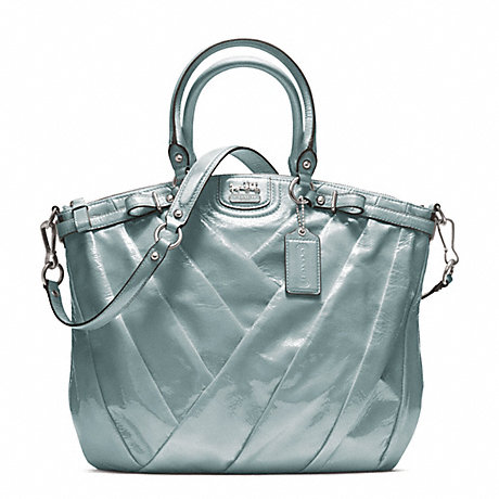 COACH MADISON DIAGONAL PATENT LINDSEY NORTH/SOUTH SATCHEL - SILVER/GREY - f21299