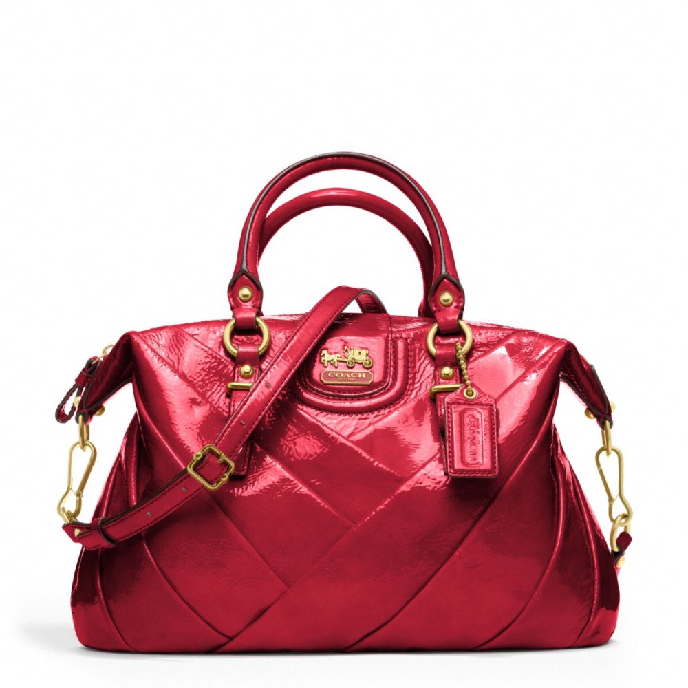 COACH MADISON DIAGONAL PLEATED PATENT JULIETTE SATCHEL - BRASS/RUBY - F21304