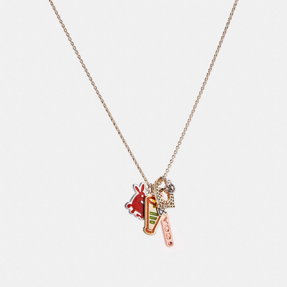 CLUSTERED VARSITY CHARM NECKLACE - COACH f21613 - GOLD/MULTI