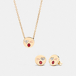 COACH WINKY NECKLACE AND EARRING SET - GOLD - F21618