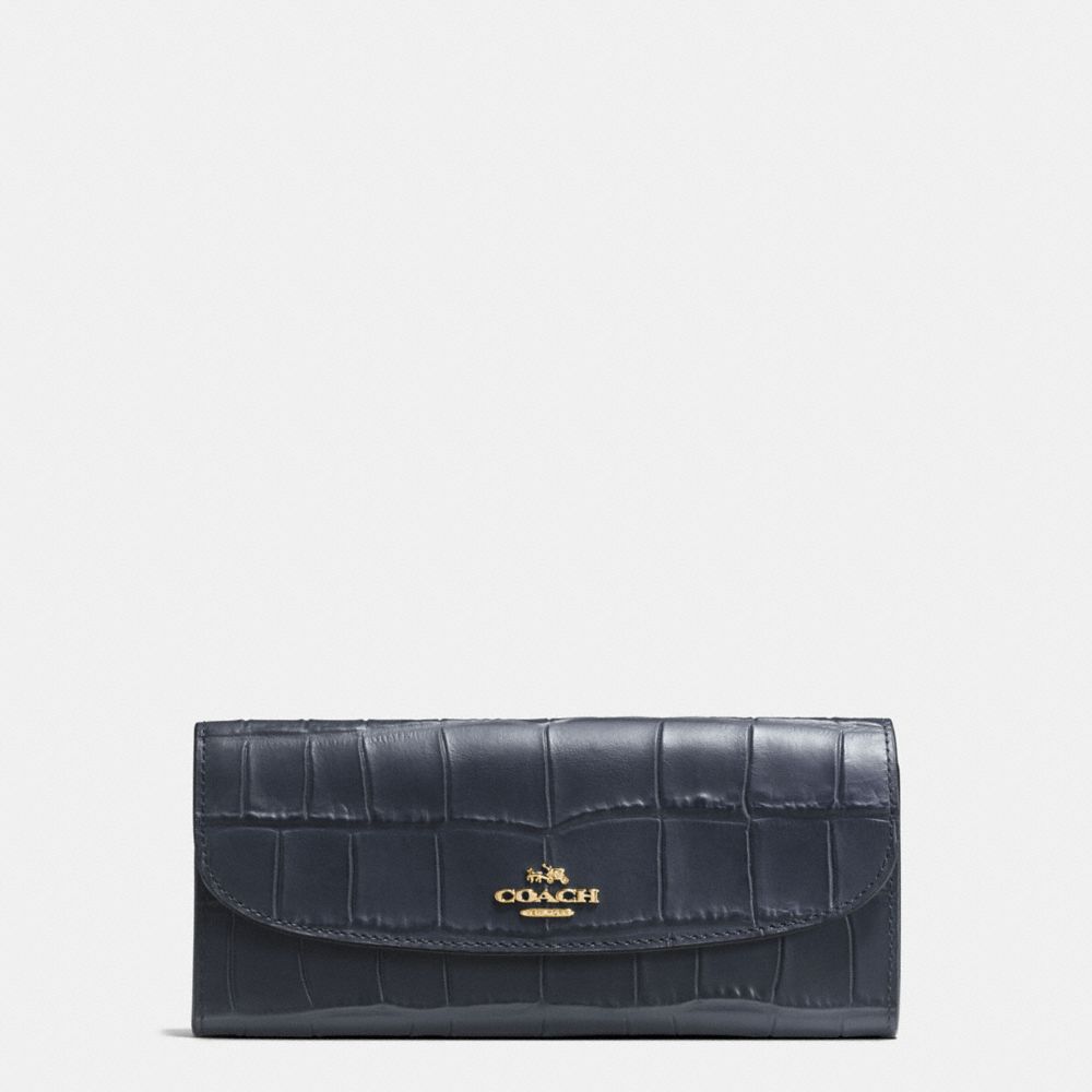 SOFT WALLET IN CROC EMBOSSED LEATHER - COACH f21830 - IMITATION  GOLD/MIDNIGHT