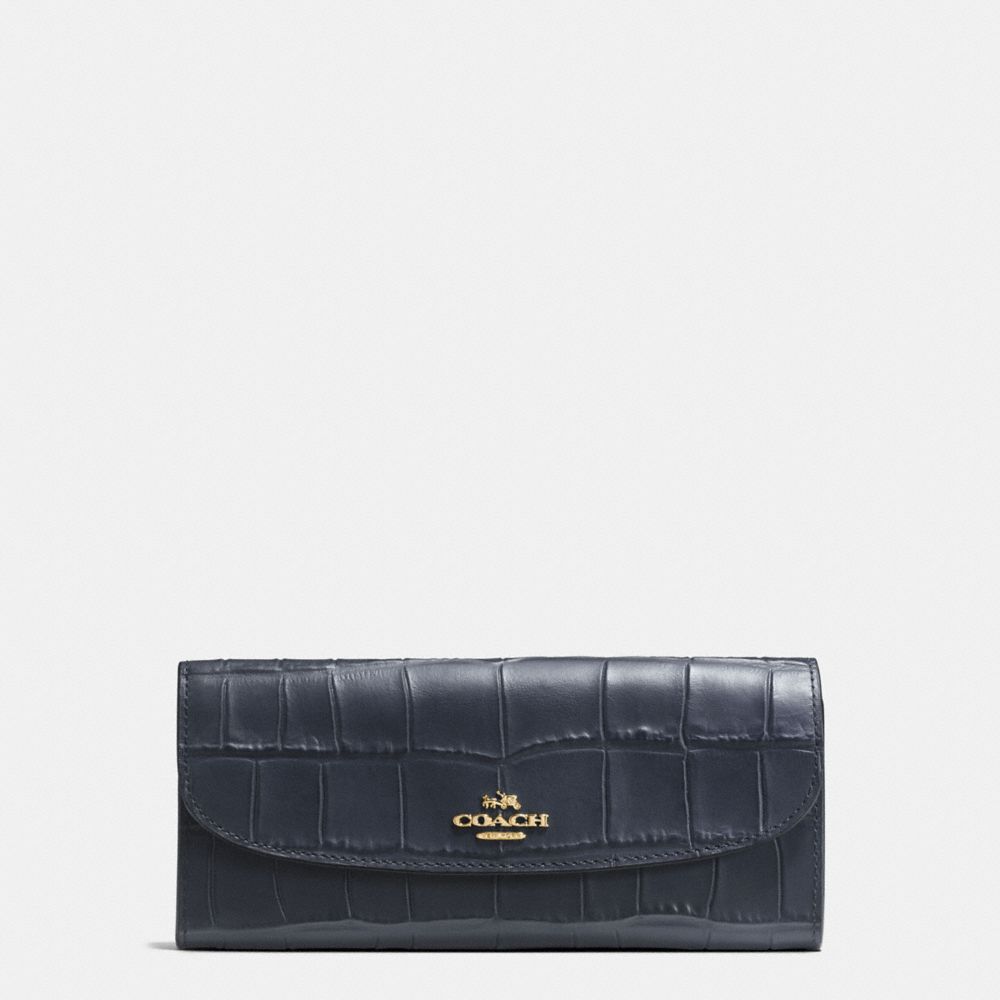 SOFT WALLET IN CROC EMBOSSED LEATHER - COACH f21830 - IMITATION GOLD/MIDNIGHT