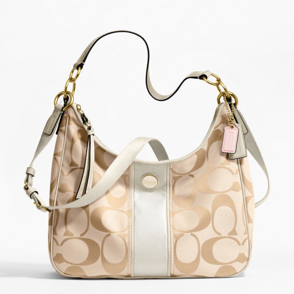 COACH SIGNATURE STRIPE CONVERTIBLE HOBO - BRASS/LIGHT KHAKI/WHITE - F21873