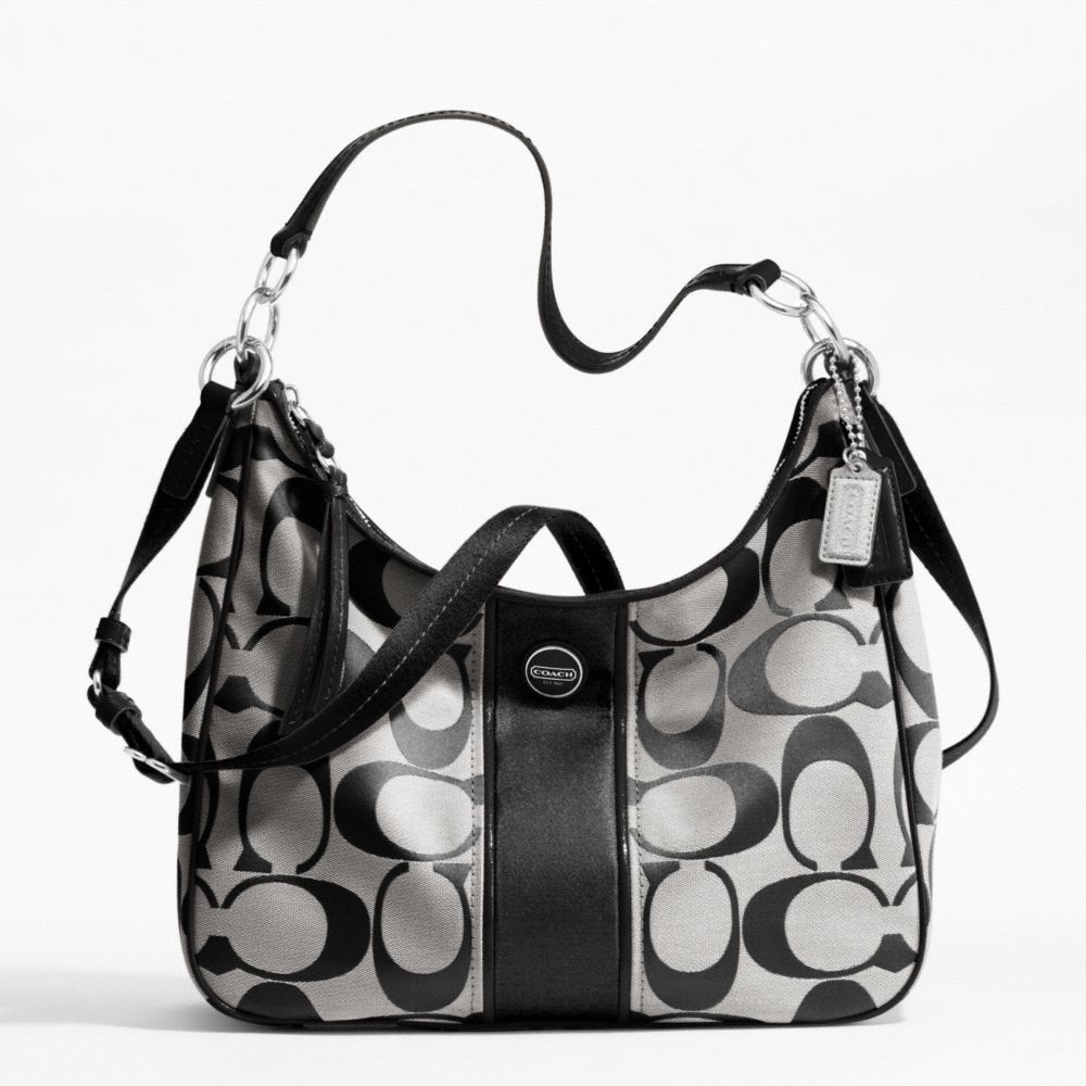 SIGNATURE STRIPE CONVERTIBLE HOBO - COACH f21873 - SILVER/BLACK/WHITE/BLACK