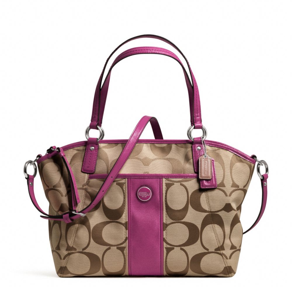 SIGNATURE STRIPE POCKET TOTE - COACH f21899 - SILVER/KHAKI/PASSION BERRY