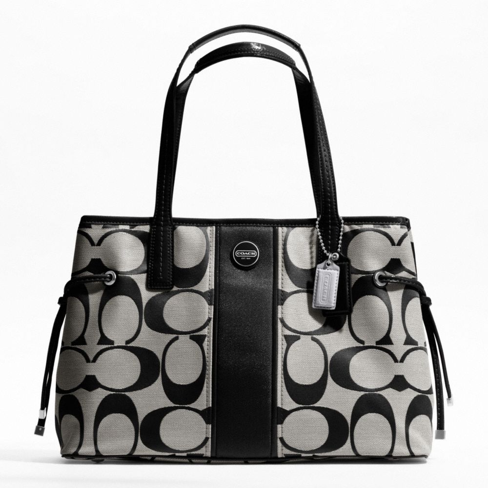 SIGNATURE STRIPE CARRYALL - COACH f21949 - SILVER/BLACK/WHITE/BLACK