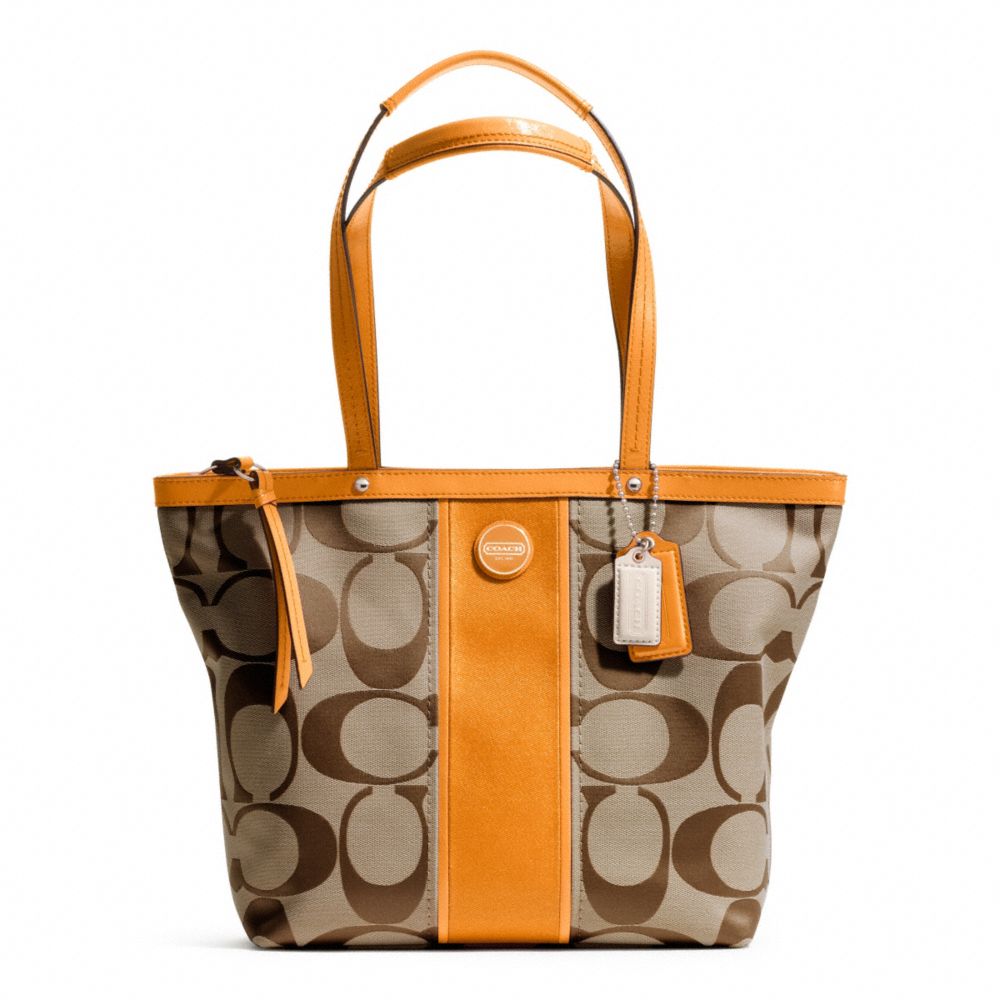 COACH SIGNATURE STRIPE TOTE - SILVER/KHAKI/ORANGE SPICE - F21950