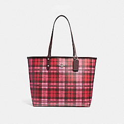 COACH REVERSIBLE CITY TOTE WITH SHADOW PLAID PRINT - SVMUX - F22249