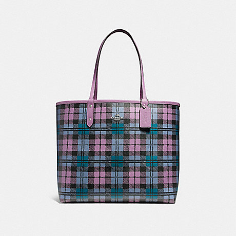 COACH REVERSIBLE CITY TOTE WITH SHADOW PLAID PRINT - SVMUY - f22249