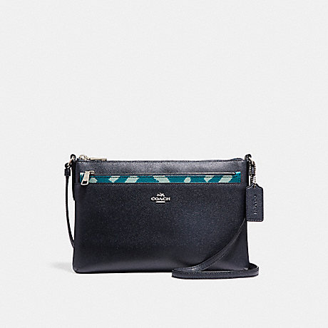 COACH EAST/WEST CROSSBODY WITH POP-UP POUCH WITH WILD PLAID PRINT - SILVER/BLUE MULTI - f22251