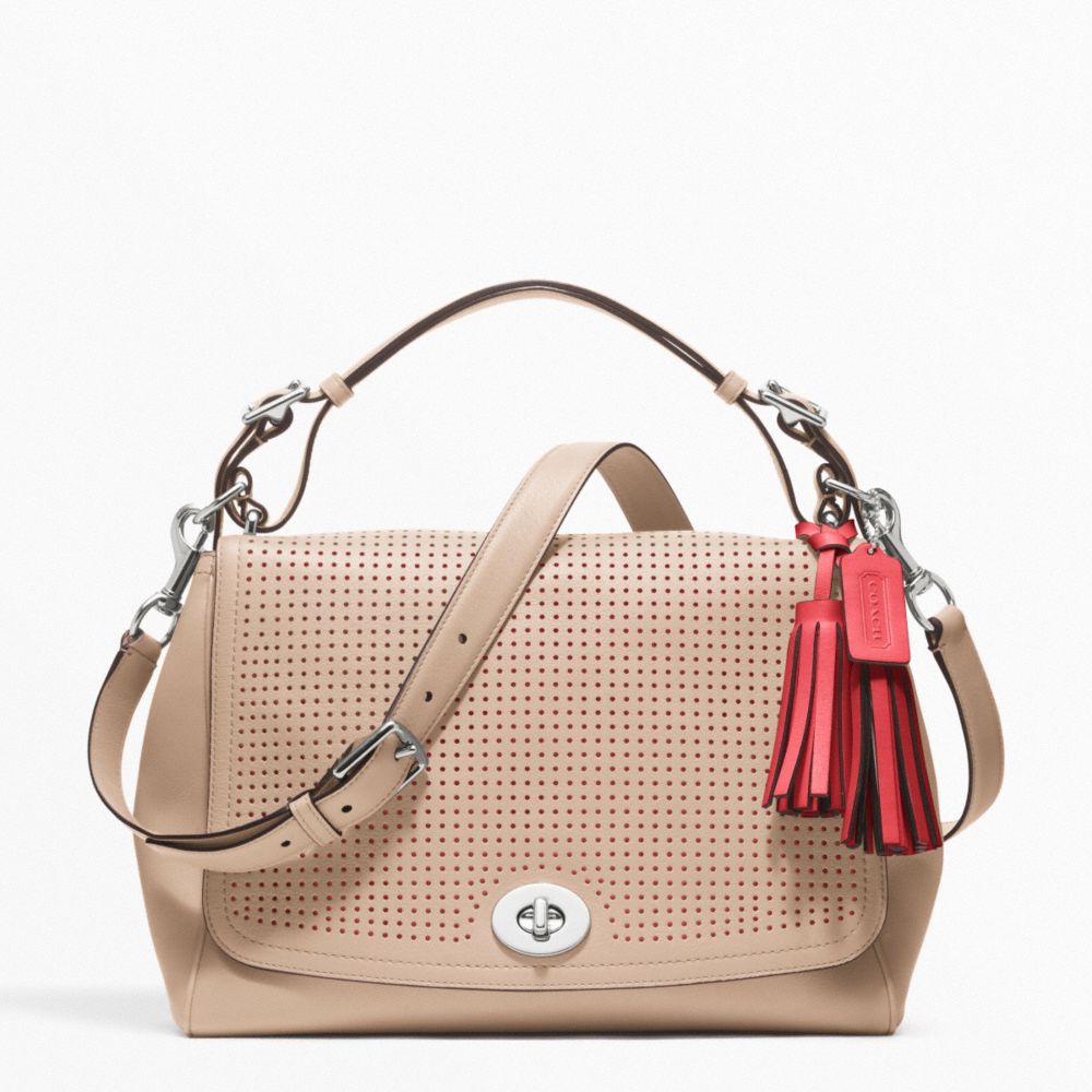 PERFORATED LEATHER ROMY TOP HANDLE - COACH f22386 - SILVER/BISQUE/HIBISCUS