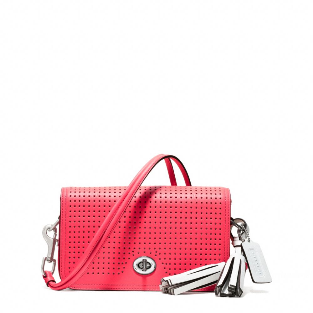 PERFORATED LEATHER PENNY SHOULDER PURSE - COACH f22387 - SILVER/WATERMELON/SNOW