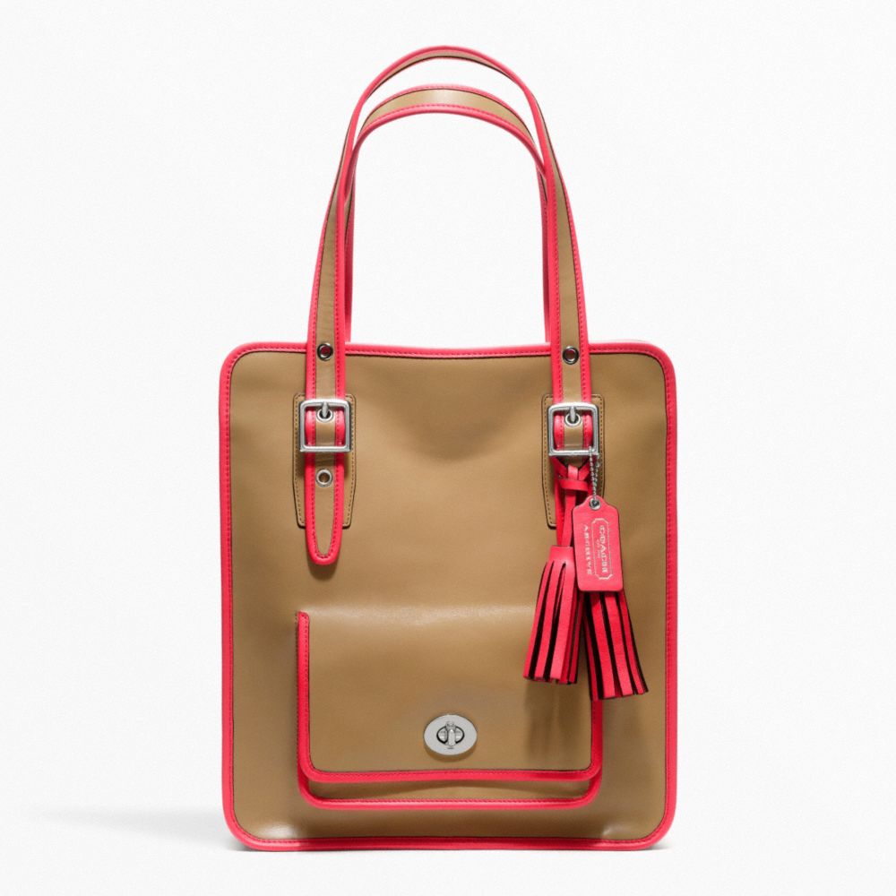 ARCHIVAL 2-TONE LEATHER MAGAZINE TOTE - COACH f22410 - SILVER/LIGHT SAND/WATERMELON