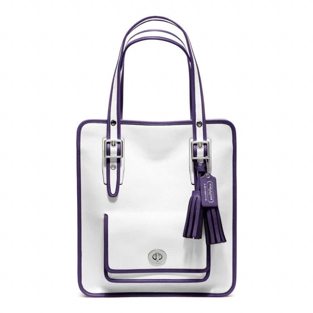 ARCHIVAL TWO TONE LEATHER MAGAZINE TOTE - COACH f22410 - SILVER/CHALK/MARINE