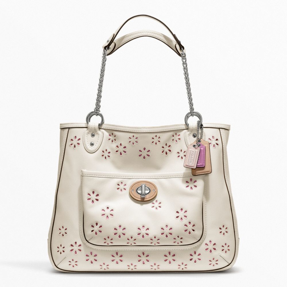 COACH POPPY EYELET LEATHER MEDIUM CHAIN TOTE - SILVER/WHITE - F22438