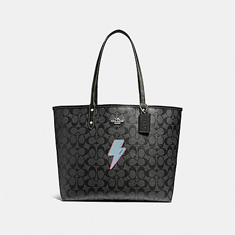COACH REVERSIBLE CITY TOTE WITH LIGHTNING BOLT MOTIF - SILVER/BLACK SMOKE - f22552