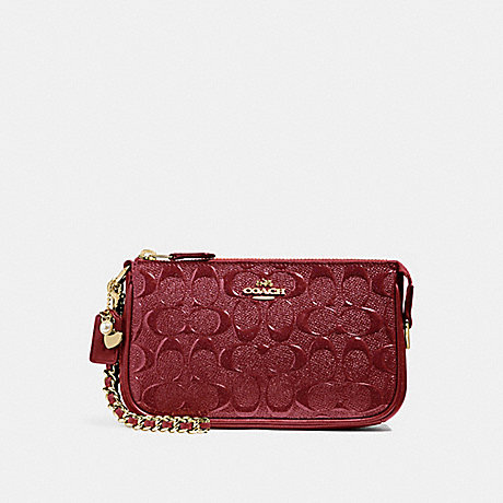 COACH LARGE WRISTLET 19 IN SIGNATURE LEATHER WITH CHAIN - CHERRY /LIGHT GOLD - F22698