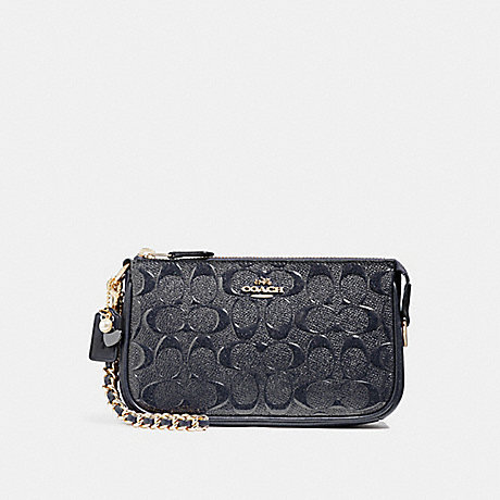 COACH LARGE WRISTLET 19 IN SIGNATURE LEATHER WITH CHAIN - MIDNIGHT/LIGHT GOLD - F22698