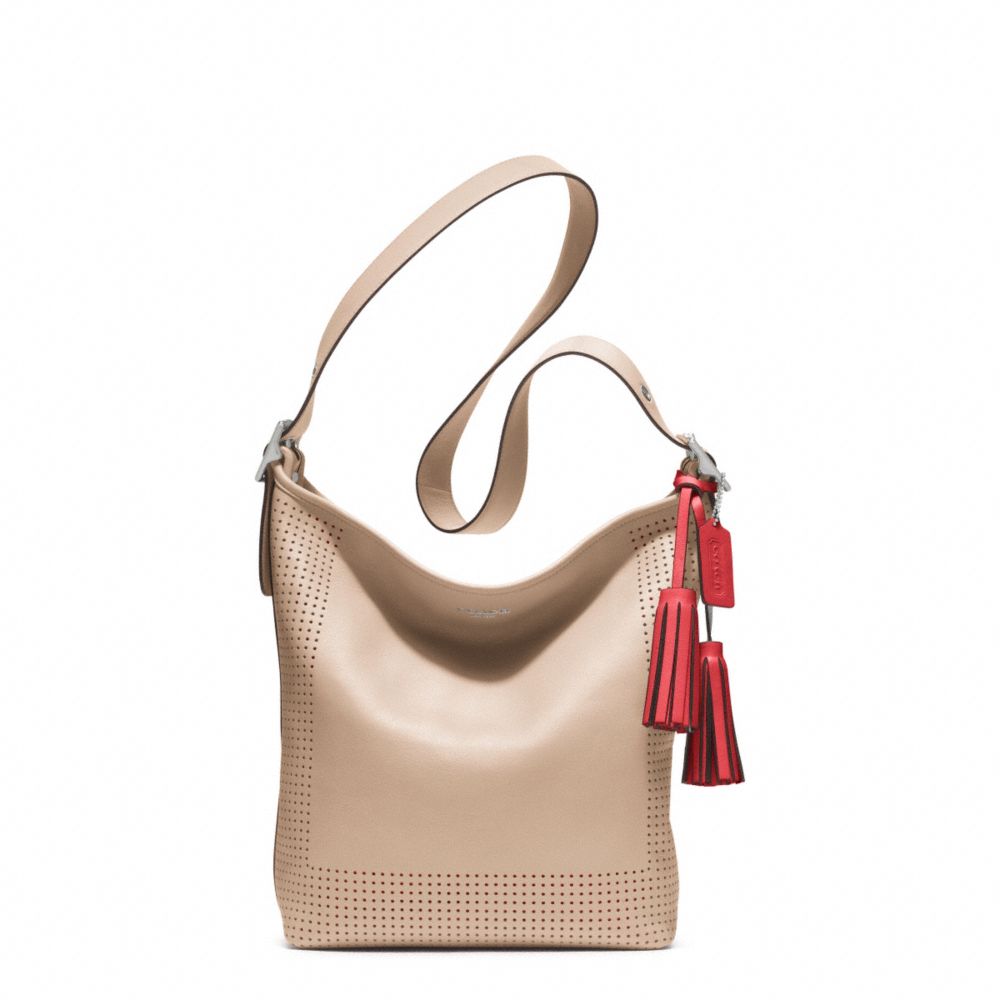 PERFORATED LEATHER DUFFLE - COACH f22762 - SILVER/BISQUE/HIBISCUS