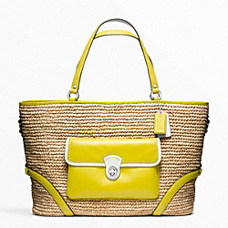 STRAW POCKET LARGE TOTE - COACH f22903 - SILVER/NATURAL/LIME