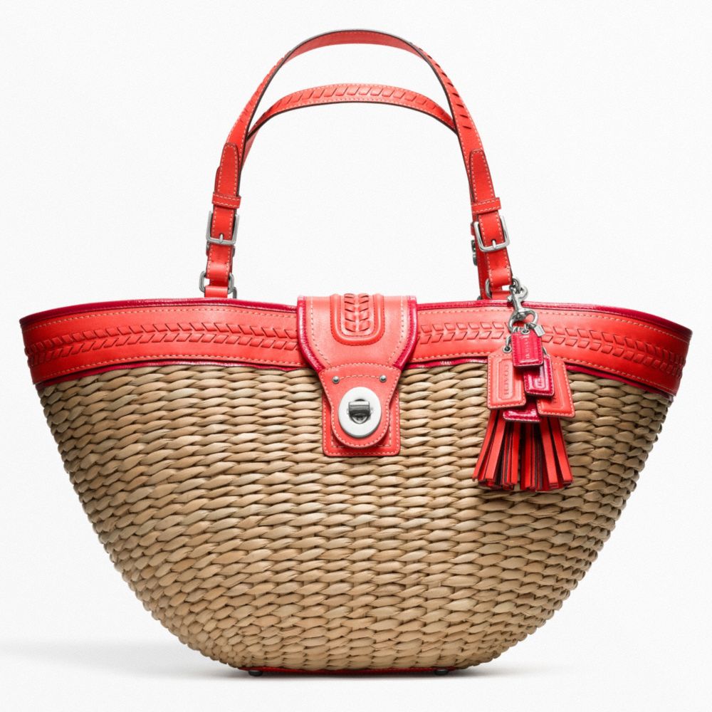 STRAW EDITORIAL XL TOTE - COACH f22905 - SILVER/NATURAL/TANGERINE