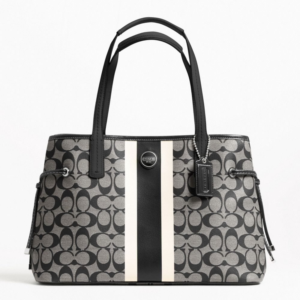 COACH SIGNATURE STRIPE PVC STRIPE CARRYALL - SILVER/BLACK/WHITE/BLACK - F22908