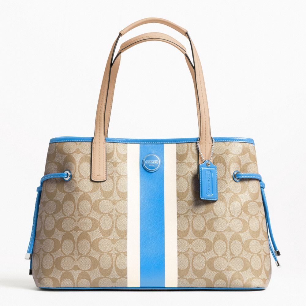 COACH SIGNATURE STRIPE PVC STRIPE CARRYALL - SILVER/LT KHAKI/BRIGHT SKY - F22908