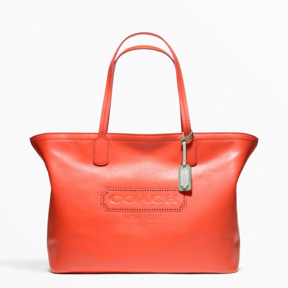 COACH WEEKEND LEATHER ZIP TOP TOTE - SILVER/CORAL - F23105