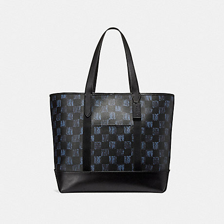 COACH WEST TOTE WITH GRAPHIC CHECKER PRINT - MIDNIGHT NVY MULTI CHECKER/BLACK ANTIQUE NICKEL - f23250