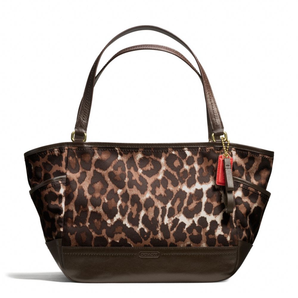 COACH PARK OCELOT PRINT CARRIE TOTE - BRASS/MAHOGANY MULTI - F23278