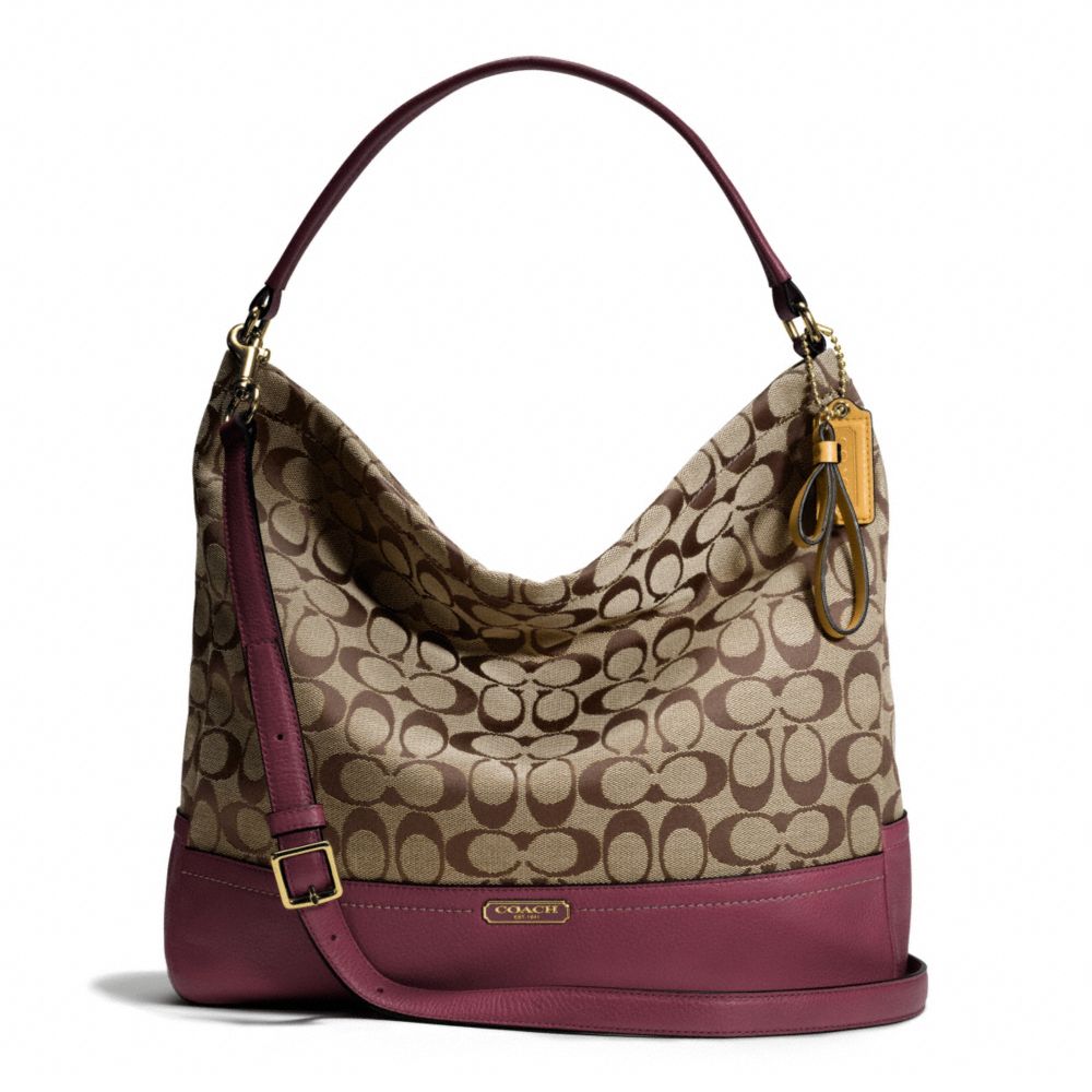 COACH PARK SIGNATURE HOBO - BRASS/KHAKI/BURGUNDY - F23279