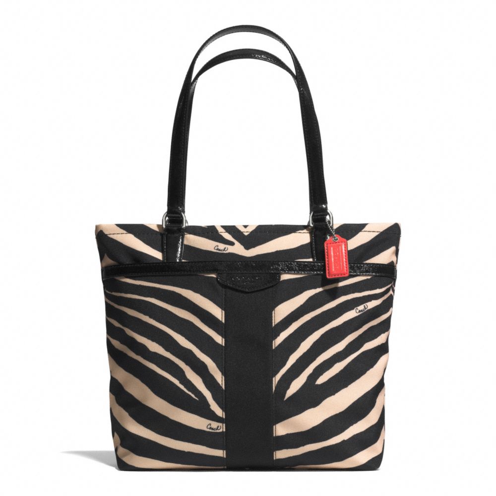 SIGNATURE STRIPE ZEBRA PRINT TOTE - COACH f23283 - SILVER/BLACK/BLACK