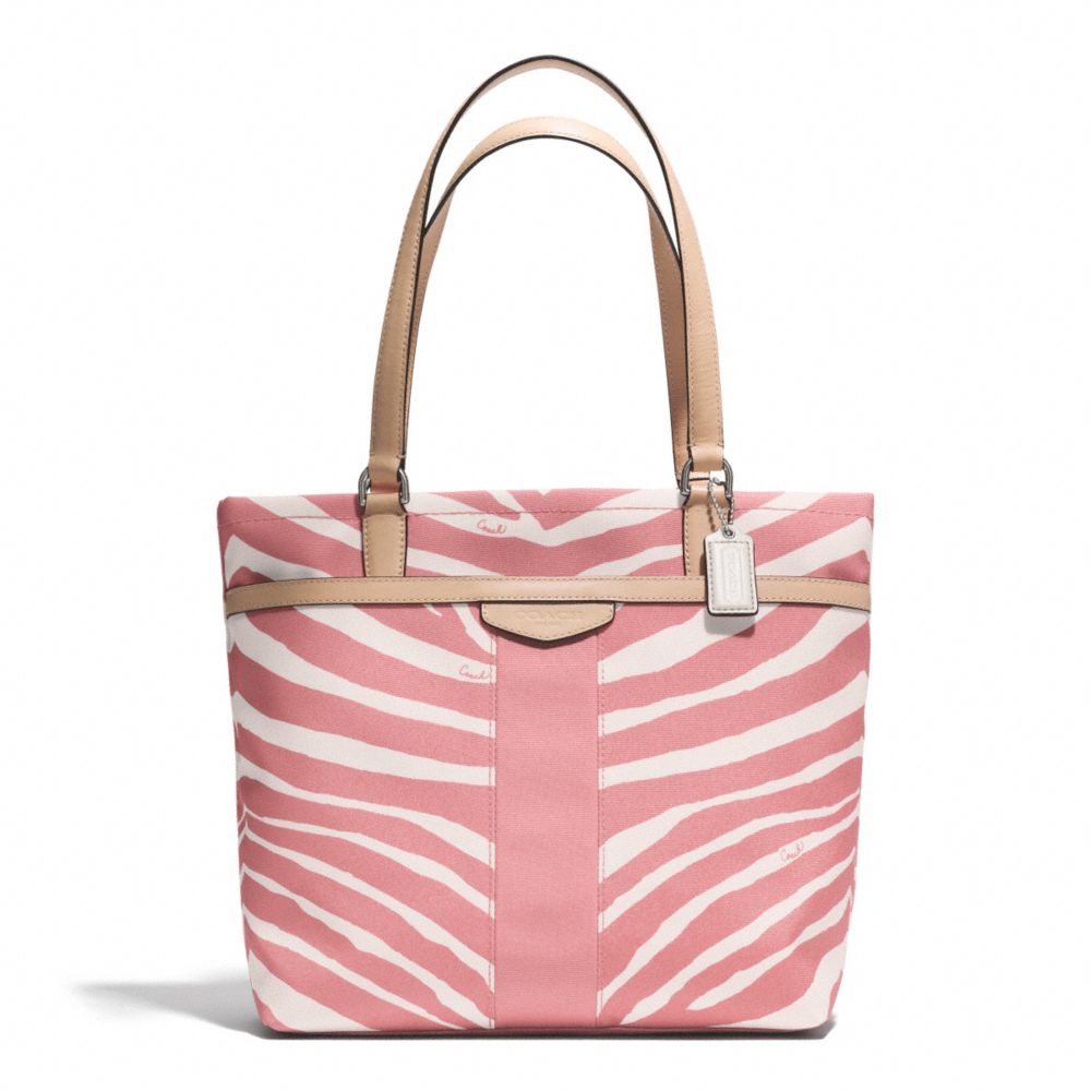 COACH SIGNATURE STRIPE ZEBRA PRINT TOTE - SILVER/PINK TULLE/TAN - F23283