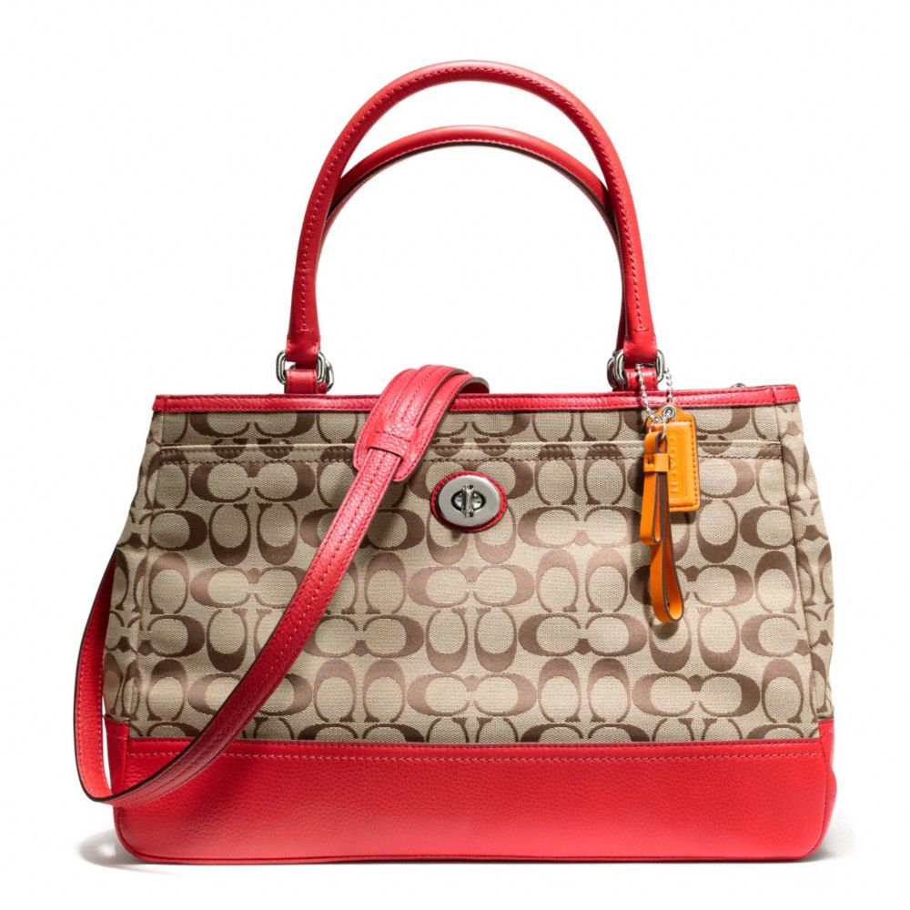 COACH PARK SIGNATURE LARGE CARRYALL - SILVER/KHAKI/VERMILLION - F23292