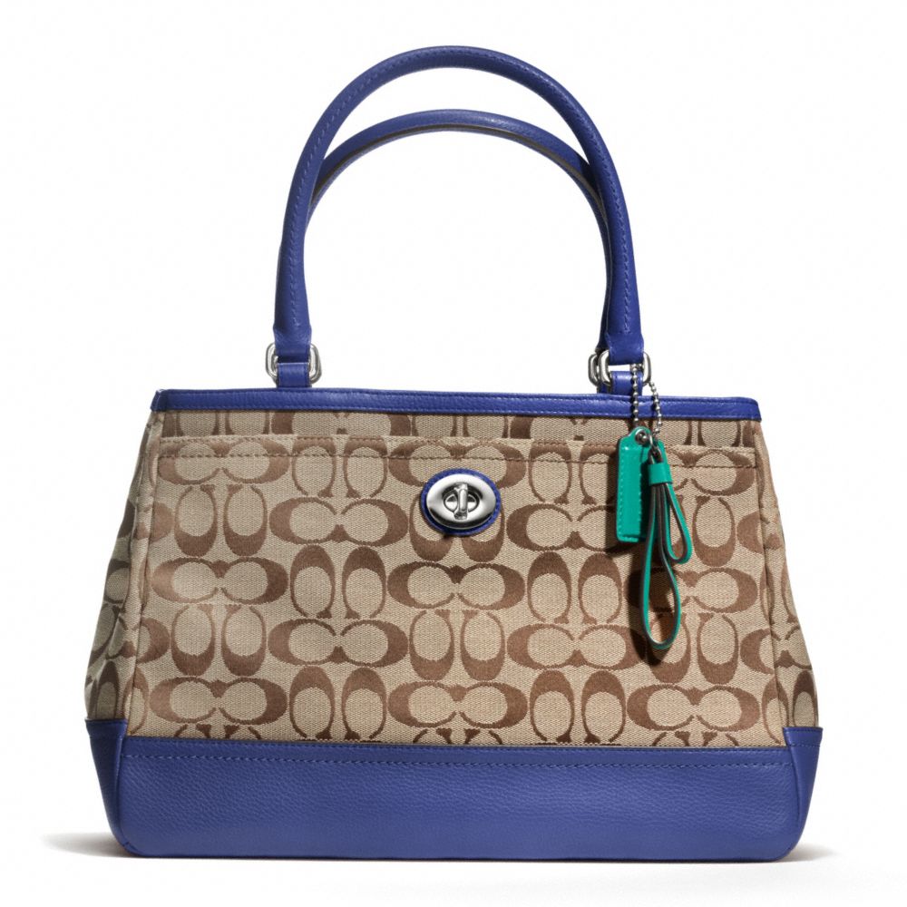 COACH PARK SIGNATURE CARRYALL - SILVER/KHAKI/FRENCH BLUE - F23294