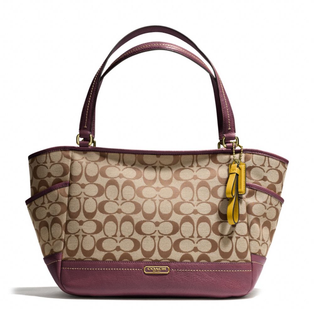 COACH PARK SIGNATURE CARRIE TOTE - BRASS/KHAKI/BURGUNDY - F23297