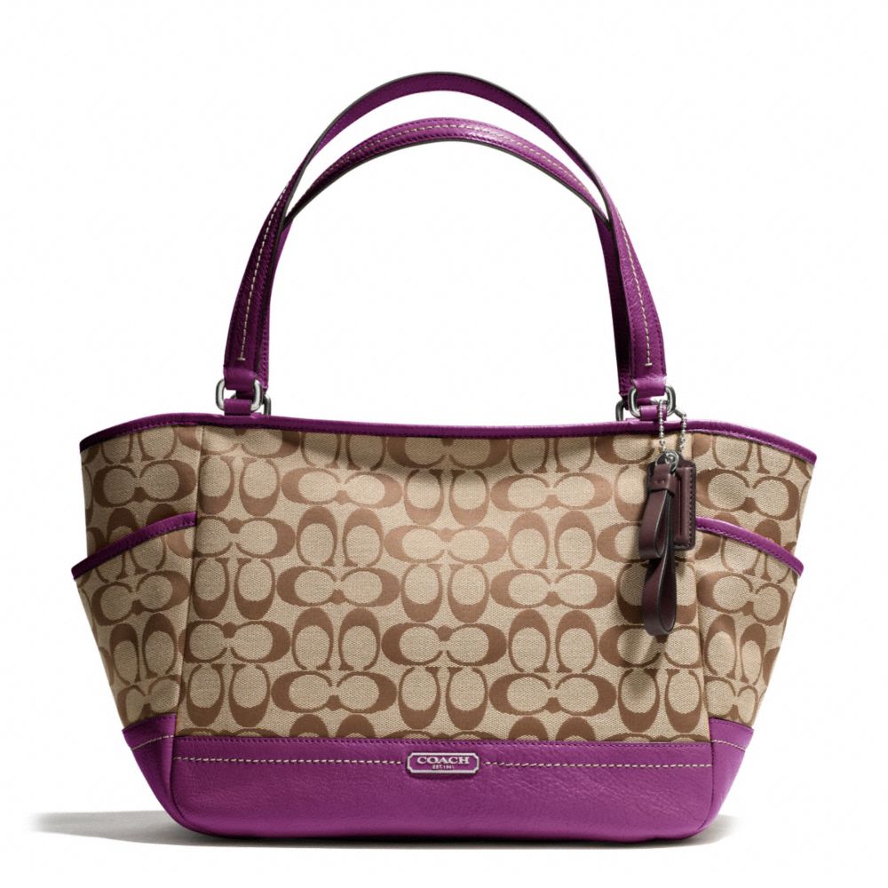 COACH PARK SIGNATURE CARRIE TOTE - SILVER/KHAKI/AMETHYST - F23297