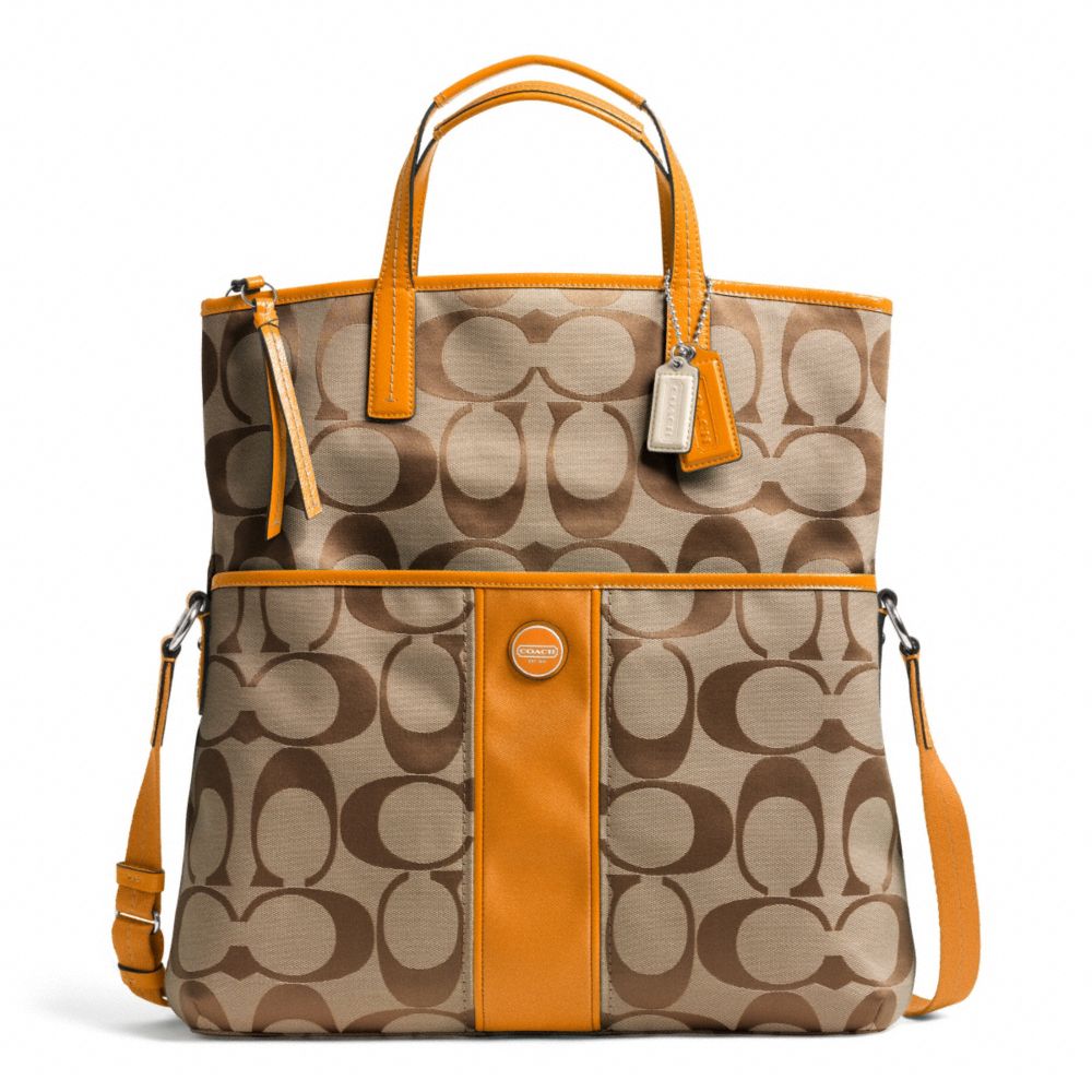 COACH SIGNATURE STRIPE FOLDOVER TOTE - SILVER/KHAKI/ORANGE SPICE - F23304