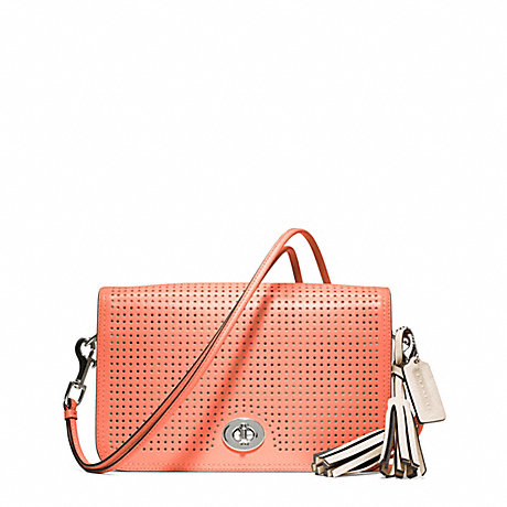 COACH PERFORATED LEATHER PENELOPE SHOULDER PURSE - SILVER/CORAL/LIGHT SAND - f23404