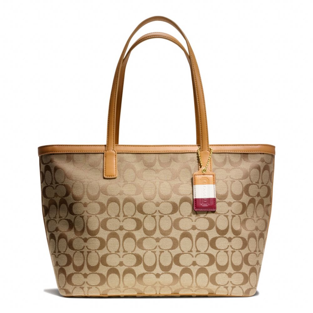 COACH WEEKEND SIGNATURE C MEDIUM ZIP TOP TOTE - BRASS/KHAKI/DOE - F23465