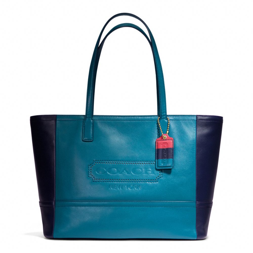 COACH WEEKEND COLORBLOCK LEATHER MEDIUM ZIP TOP TOTE - ONE COLOR - F23469