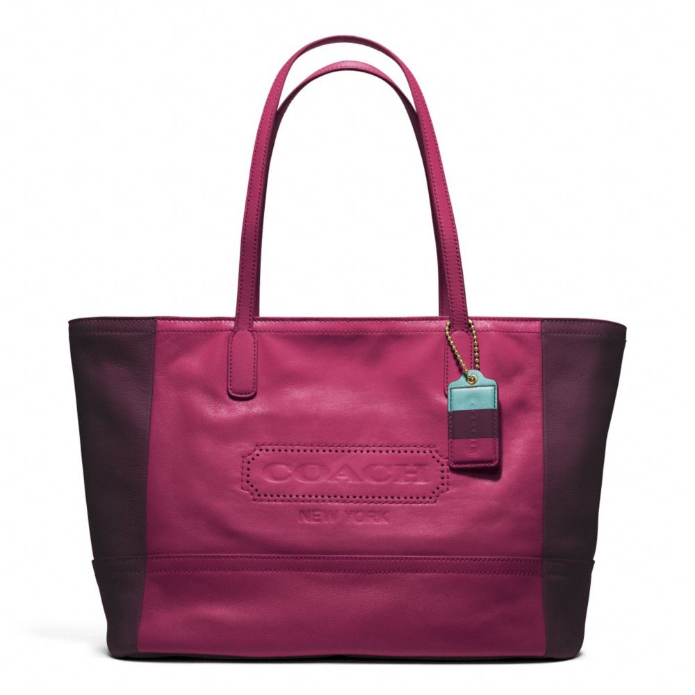 COACH WEEKEND COLORBLOCK LEATHER MEDIUM ZIP TOP TOTE - ONE COLOR - F23469