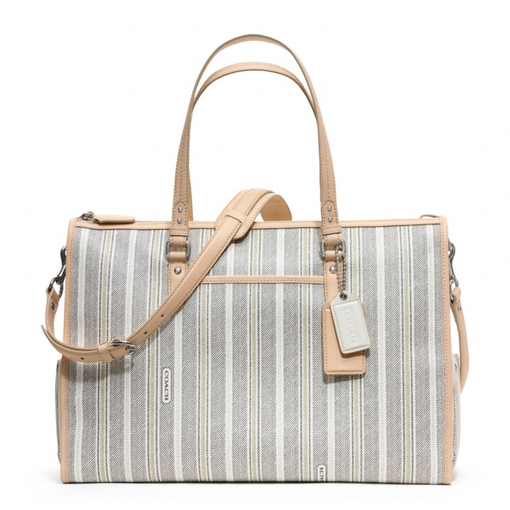 COACH BABY BAG TICKING STRIPE DOUBLE ZIP TOTE - SILVER/WHITE BLACK MULTI - F23490