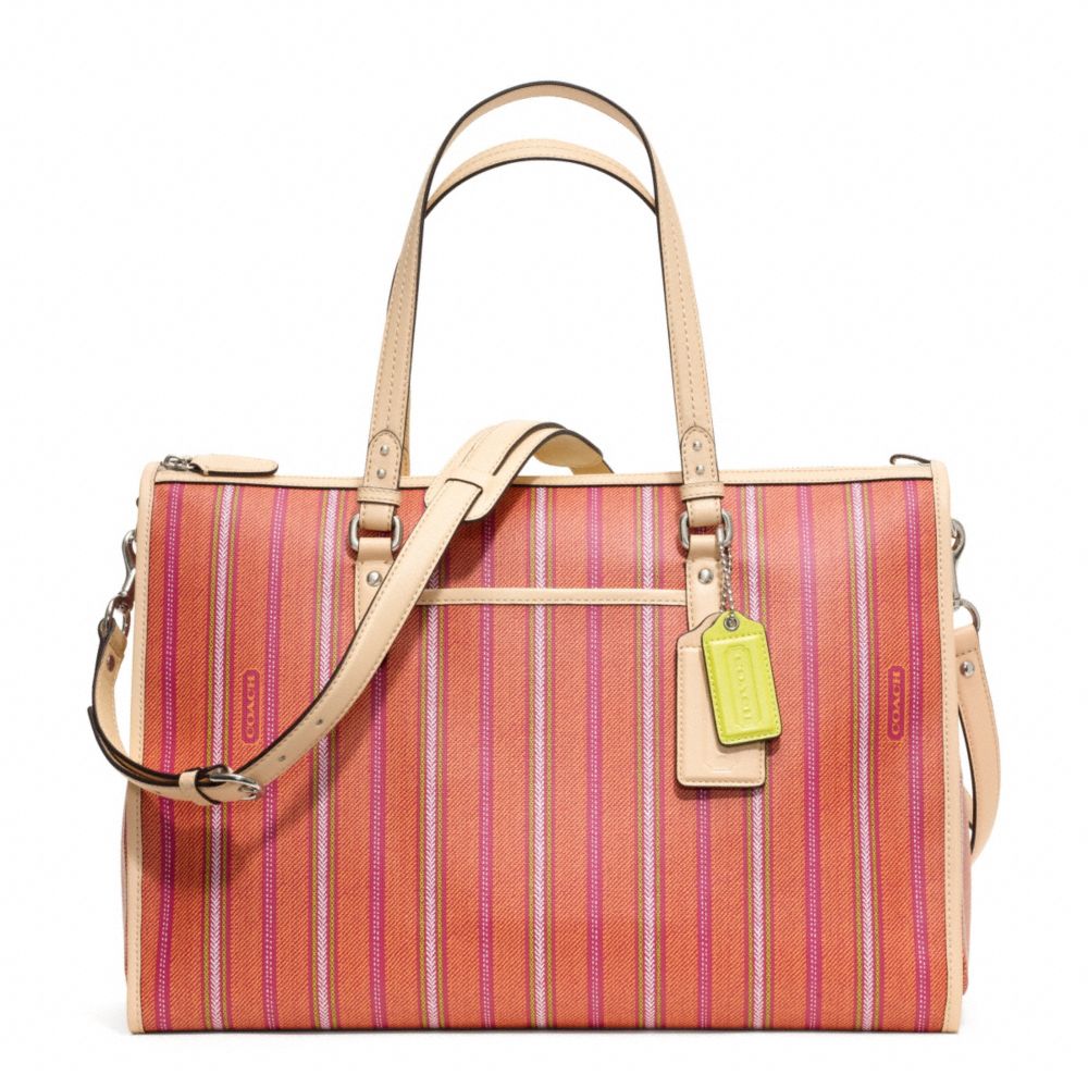 COACH BABY BAG TICKING STRIPE DOUBLE ZIP TOTE - SILVER/PINK LIGHT GOLDME - F23490