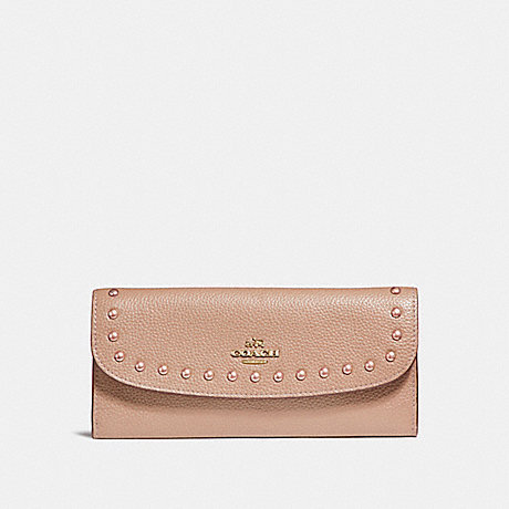 COACH SOFT WALLET WITH LACQUER RIVETS - IMITATION GOLD/NUDE PINK - f23504